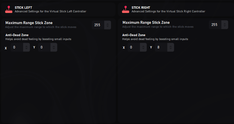 Dead Zones Stick Settings Example